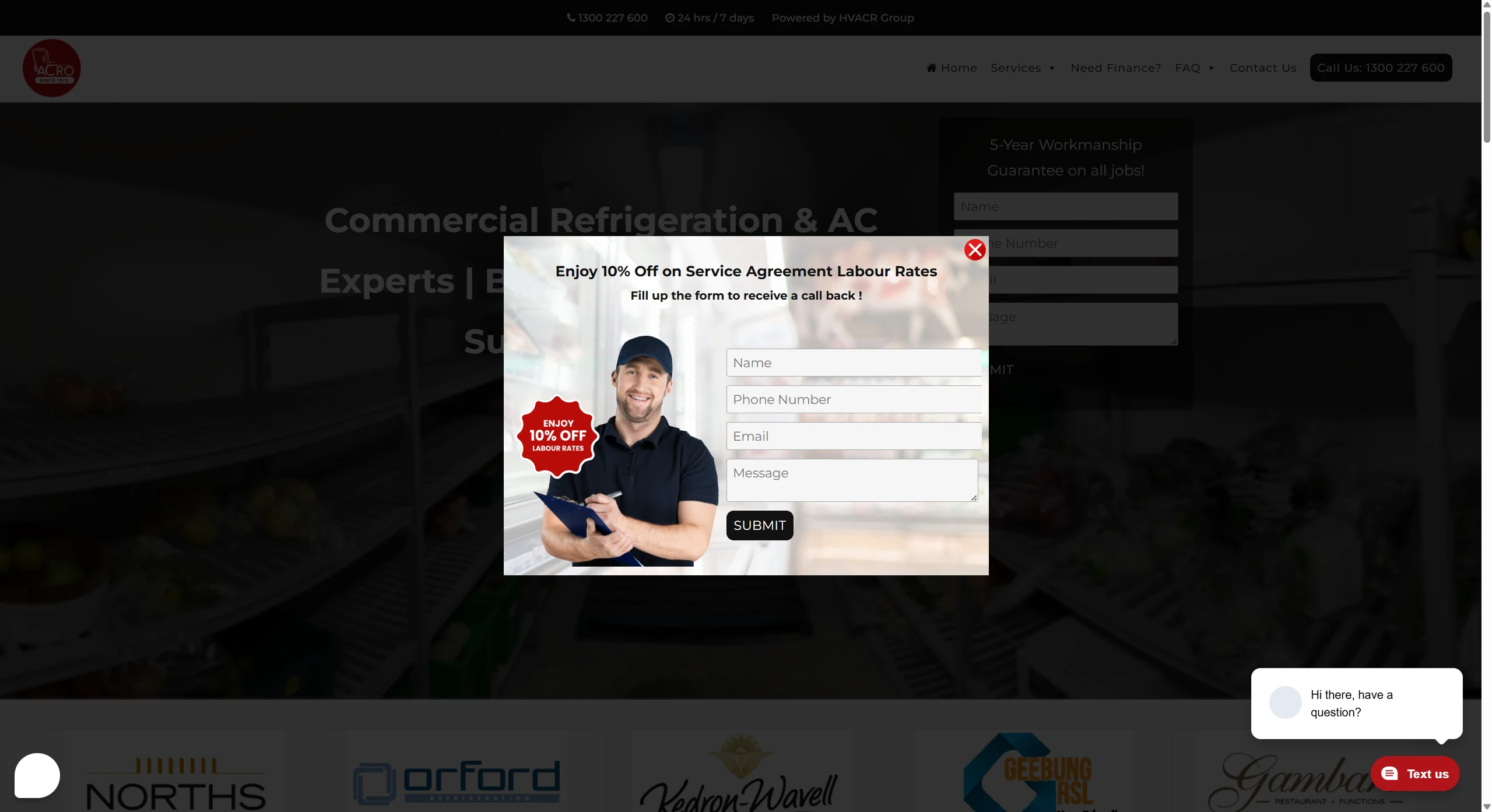 Screenshot: Old Acro Refrigeration website — slow load times & outdated design