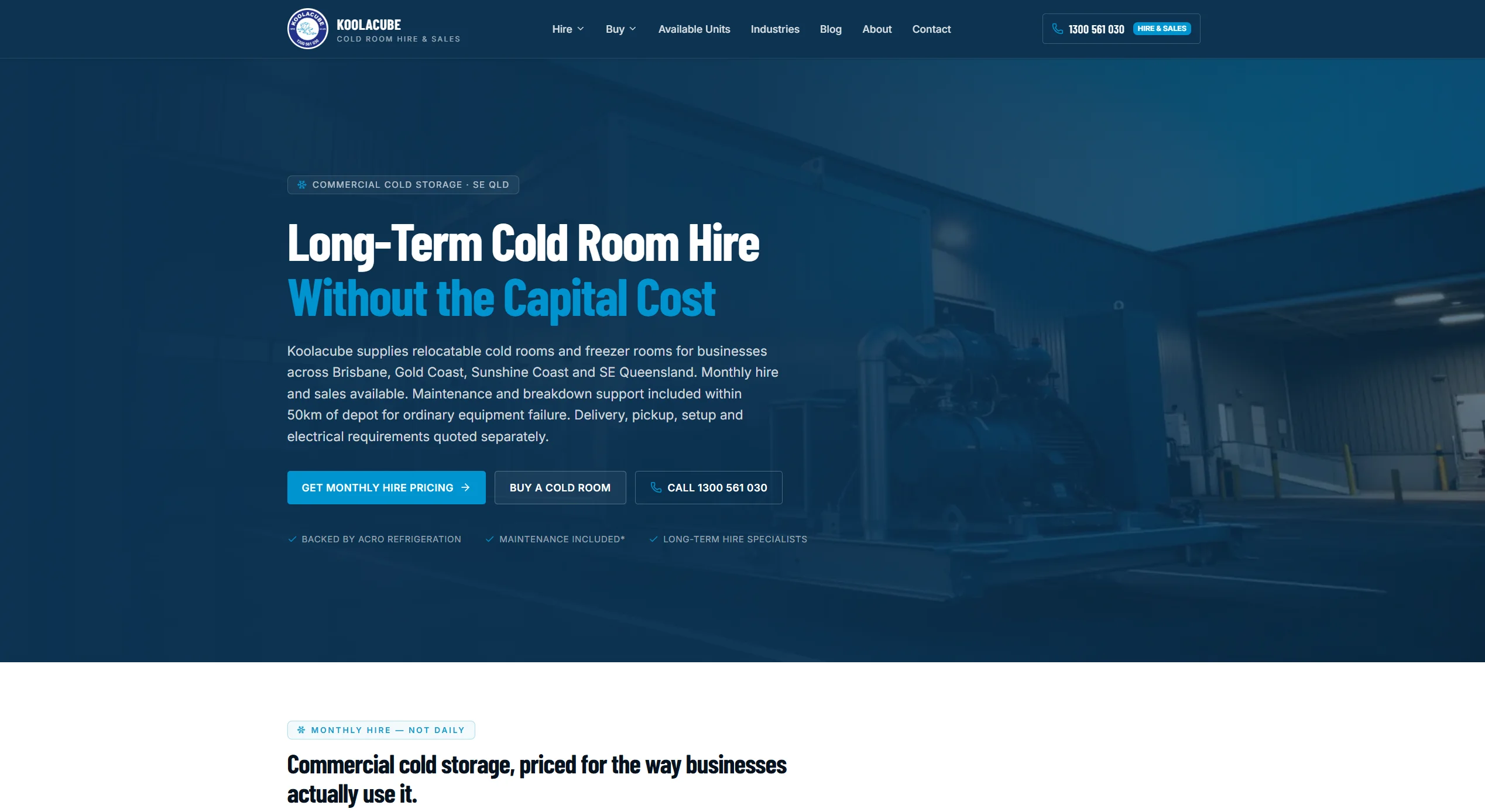 Koolacube — Cold Room Hire & Sales — redesigned homepage